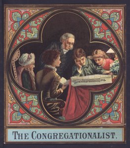 Rodzina czytająca egzemplarz The Congregaationalist (chromolitho) autorstwa European School