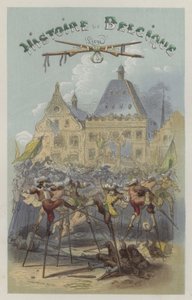 Walka na szczudłach w Namur (kolorowy grawerunek) autorstwa European School