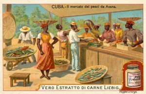 Targ rybny w Hawanie na Kubie (chromolitho) autorstwa European School