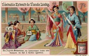Gejsze tańczą w herbaciarni w Tokio autorstwa European School