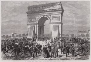 Żołnierze niemieccy pod Łukiem Triumfalnym, Paryż, po zwycięstwie w wojnie francusko-pruskiej, 2 marca 1871 (rycina) autorstwa European School