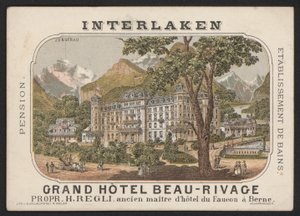 Grand Hotel Beau-Rivage, Interlaken (kolorowy grawerunek) autorstwa European School