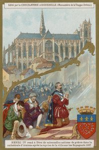 Henryk IV z Francji modlący się w katedrze w Amiens po odbiciu miasta z rąk Hiszpanów, 1597