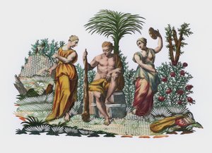 Herakles w ogrodzie (kolorowy grawerunek) autorstwa European School