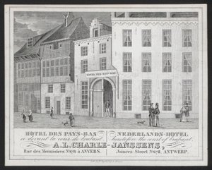 Hotel Des Pays Bas, Nederlands Hotel, A L Charle-Janssens, Antwerpia, Antwerpia (grawerowanie) autorstwa European School