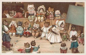 Humorystyczna pocztówka z kotem (kolorowa litografia) autorstwa European School