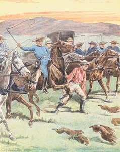 Polowanie na króliki w Australii (kolorowa litografia) autorstwa European School