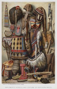 Narzędzia, naczynia i kostium ras północnych (chromolitho) autorstwa European School