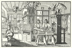 Wnętrze warsztatu drukarza książek, c1676 (grafika) autorstwa European School