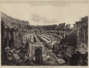 Wnętrze Koloseum w Rzymie, odkopane w 1813 r. i otwarte w 1814 r. (grafika) autorstwa European School