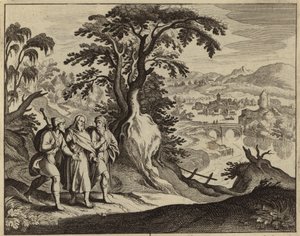 Jezus Chrystus ukazujący się dwóm uczniom na drodze do Emaus (rycina) autorstwa European School