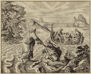 Jezus Chrystus spacerujący po Jeziorze Galilejskim (rycina) autorstwa European School