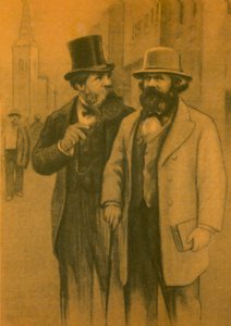 Karol Marks i Fryderyk Engels, niemieccy komunistyczni filozofowie i ekonomiści (kolorowa litografia) autorstwa European School