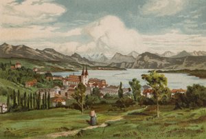 Jezioro Czterech Kantonów: Lucerna (kolorowa litografia) autorstwa European School