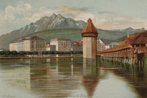Jezioro Czterech Kantonów: Góra Piłata (kolorowa litografia) autorstwa European School