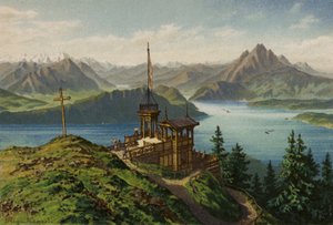 Jezioro Czterech Kantonów: Rigi-Kanzeli (kolorowa litografia) autorstwa European School