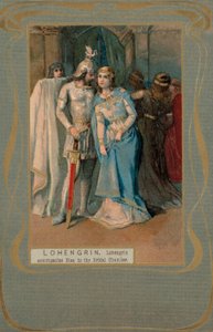 Lohengrin towarzyszy Elsie do Komnaty Panny Młodej (kolorowa litografia) autorstwa European School