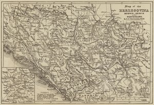 Mapa Hercegowiny, Bośni, Serbii i Czarnogóry (grawerowanie) autorstwa European School