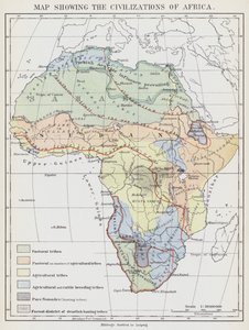 Mapa przedstawiająca cywilizacje Afryki (kolorowa litografia) autorstwa European School