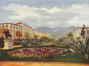 Menton, Le Jardin Public (kolorowa litografia) autorstwa European School