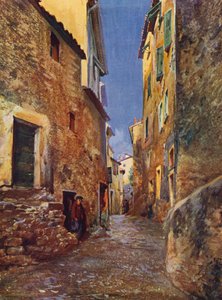 Menton, Rue dans la Vieille Ville (kolorowa litografia) autorstwa European School