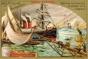 Nowoczesne statki handlowe żaglowe i parowe (chromolitho) autorstwa European School