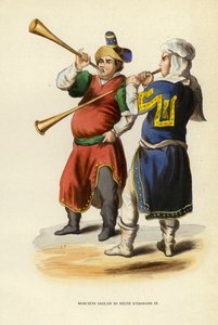 Angielscy muzycy panowania Edwarda III (kolorowa grawerunek) autorstwa European School