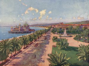 Nicea, La Jetee, pomnik i widok ogólny w linii prostej (kolorowa litografia) autorstwa European School
