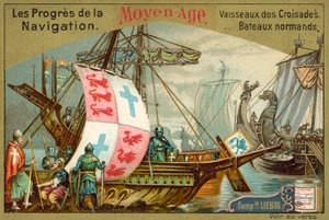 Statki Normanów i Crusaderów średniowiecza (chromolitho) autorstwa European School