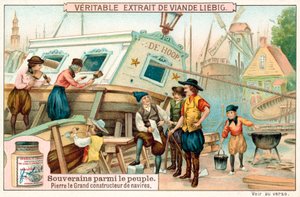 Piotr Wielki pracujący jako stoczniowiec w Holandii (chromolitho) autorstwa European School