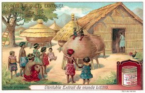 Polinezyjskie dzieci oglądające przedstawienie kukiełkowe (chromolitho) autorstwa European School