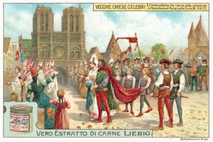 Procesja opuszczająca Notre Dame de Paris za panowania Karola VII we Francji autorstwa European School