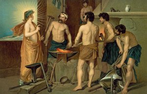 Święty ukazujący się kowalom w kuźni (chromolit) autorstwa European School