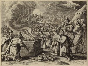 Samuel i Izraelici wyznają Bogu swoje grzechy w Mispa przed pokonaniem Filistynów (rycina) autorstwa European School