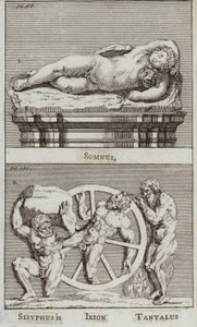Sen, Syzyf, Ixion, Tantalus (grawerowanie) autorstwa European School