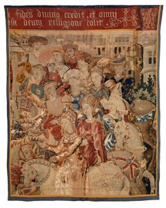 Fragment gobelinu z damami i panami na koniach, Paryż Powrót z Heleną lub Powrót z kampanii autorstwa European School