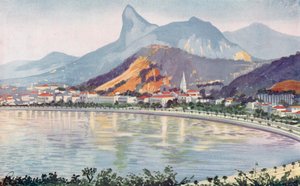 Część Botafogo od strony zatoki Rio, z widokiem na górę Corcovado (kolorowa litografia) autorstwa European School