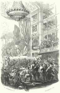 Początek Rewolucji Belgijskiej: wykonanie opery Daniela Aubera Niemy Porcini w Theatre de la Monnaie w Brukseli, 25 sierpnia 1830 (rycina) autorstwa European School