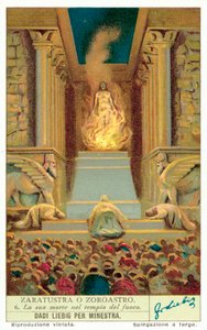 Śmierć Zoroastra w Świątyni Ognia (chromolitho) autorstwa European School