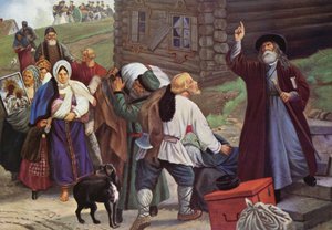 Ucieczka mieszkańców Smoleńska (kolorowa litografia) autorstwa European School