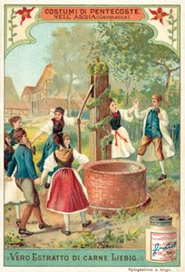 Tradycyjne obchody Pięćdziesiątnicy w Hesji, Niemcy (chromolitho) autorstwa European School