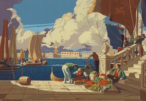 Wenecja, patrząc przez lagunę na San Marco (kolorowa litografia) autorstwa European School