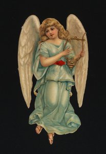 Fragmenty wiktoriańskie: Anioł grający na harfie (chromolitho) autorstwa European School