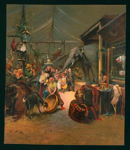 Odwiedzający menażerię (chromolitho) autorstwa European School