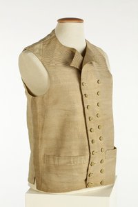 Kamizelka z tkanego jedwabiu w drobne złote, kremowe i pomarańczowe paski, ok. 1780-90 (jedwab) autorstwa European School