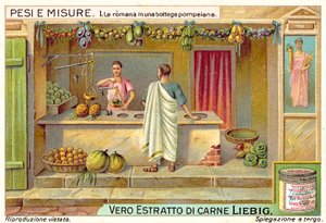 Ważenie owoców w sklepie w Pompejach (chromolitho) autorstwa European School