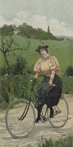 Kobieta jedzie na rowerze po wiejskiej drodze (kolor lito) autorstwa European School