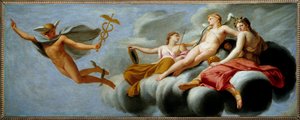 Kupidyn rozkazuje Merkuremu ogłosić swoją moc wszechświatowi, który Hermes utracił swój atrybut. Obraz Eustache Le Sueur (1617-1655) 1646 Nd. 1x2,5m .