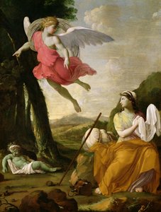 Hagar i Izmael uratowani przez anioła, ok. 1648 r. autorstwa Eustache Le Sueur