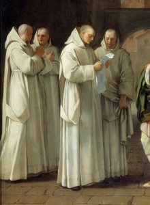 Św. Bruno (1030-1101), założyciel zakonu kartuzów, otrzymuje wiadomość od papieża Urbana II (Urbano 2) (szczegół) autorstwa Eustache Le Sueur